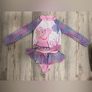 PatPat Girls Pink Purple Mermaid Peppa Pig Rashguard Swimsuit Set